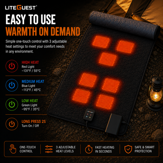 LITEGUEST 7-Zone USB Heated Sleeping Mat for Cold Ground Comfort
