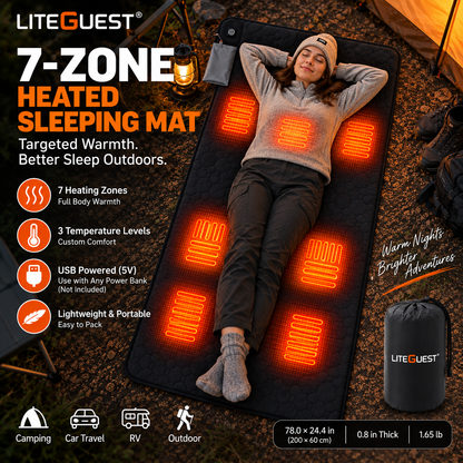 LITEGUEST 7-Zone USB Heated Sleeping Mat for Cold Ground Comfort