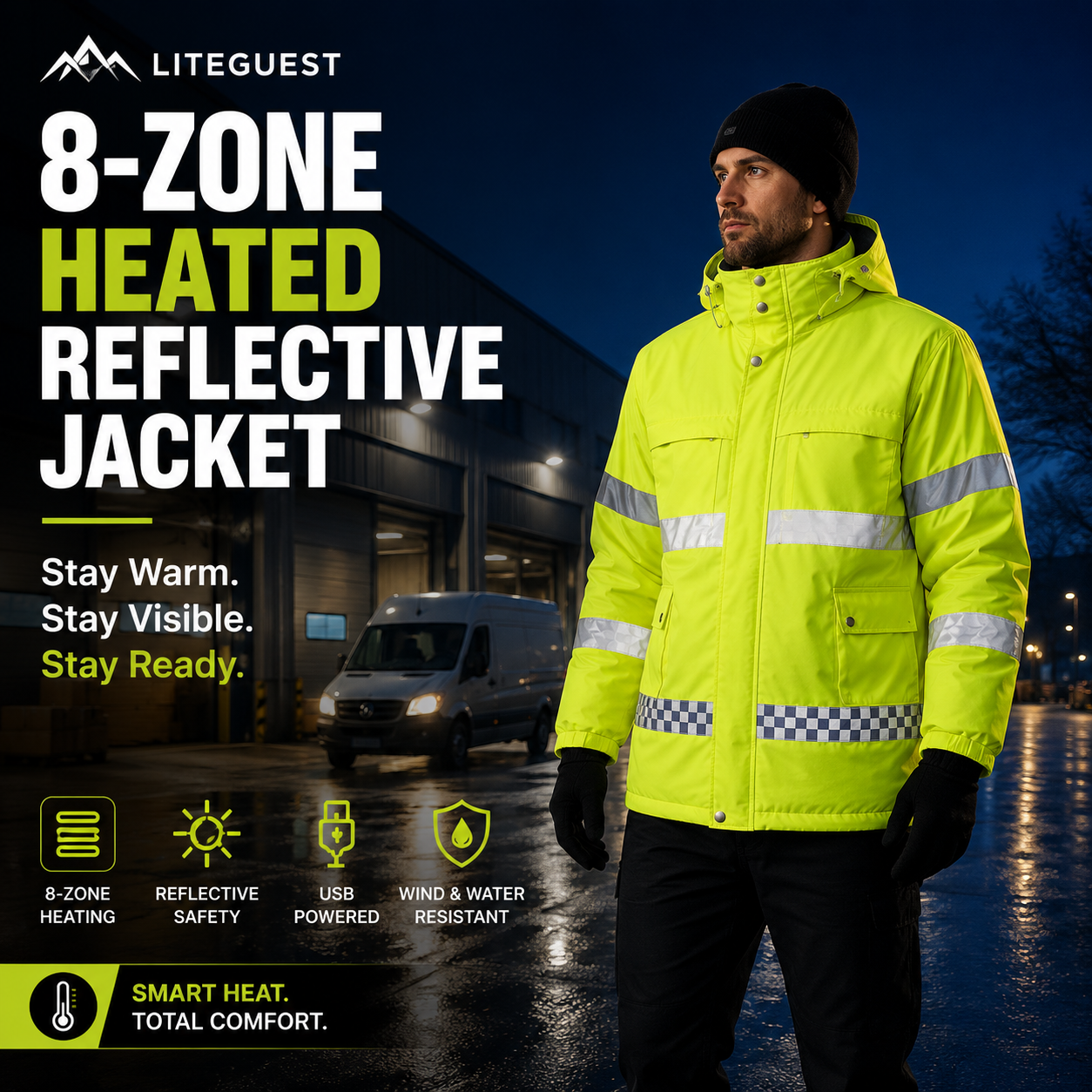 LITEGUEST Smart Heated Reflective Work Jacket for Outdoor Duty