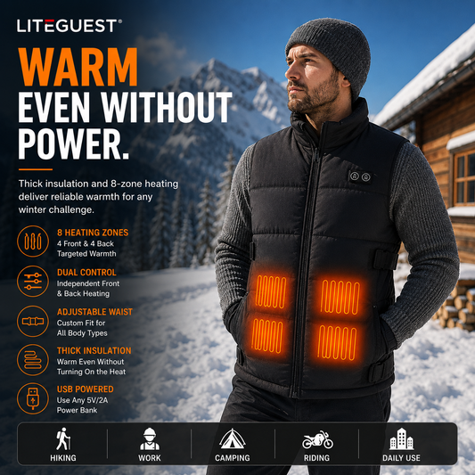 LITEGUEST 8-Zone Dual-Control Adjustable Waist Heated Vest for winter
