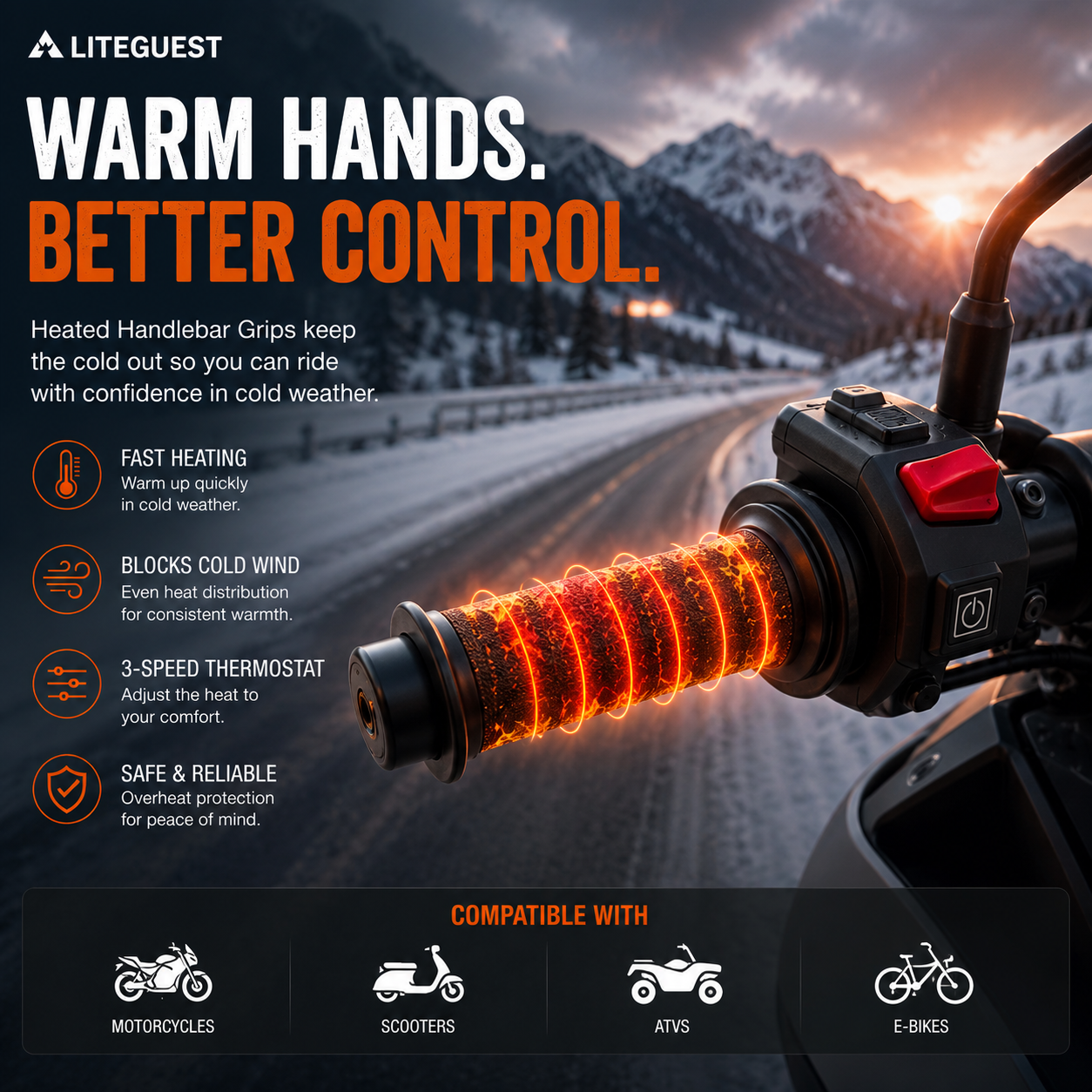 LITEGUEST USB Heated Handlebar Mitts – Winter Riding Warmth
