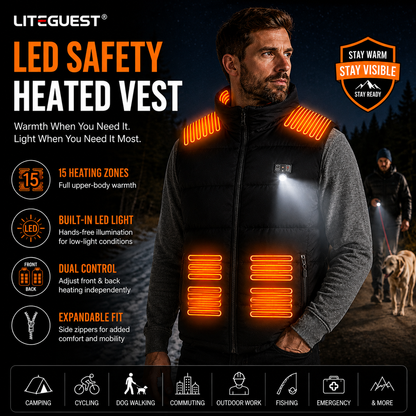 LITEGUEST Heated Vest with LED Light Winter Outdoor Warming Vest