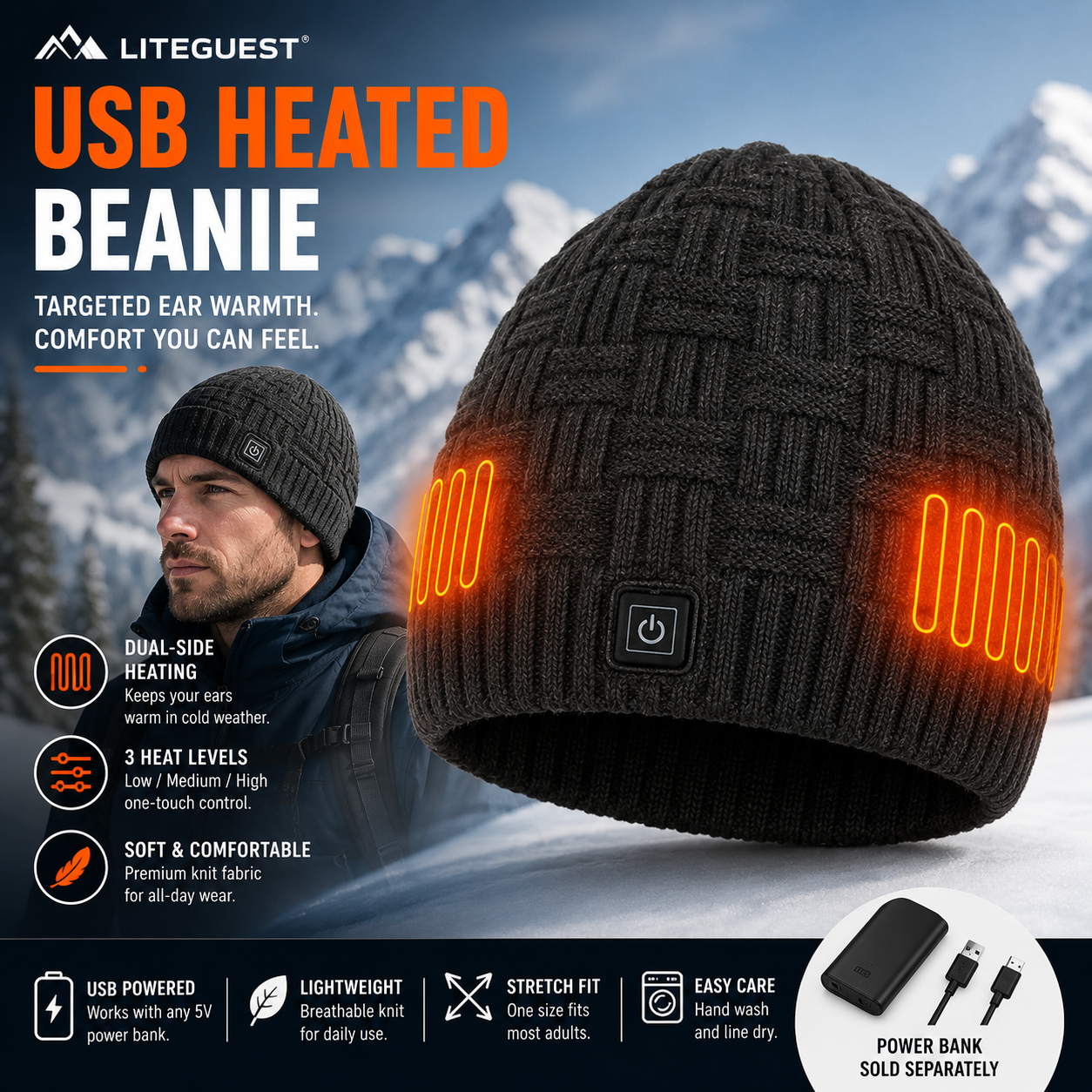 LITEGUEST Heated Thermal Hat – USB-Powered Winter Headgear