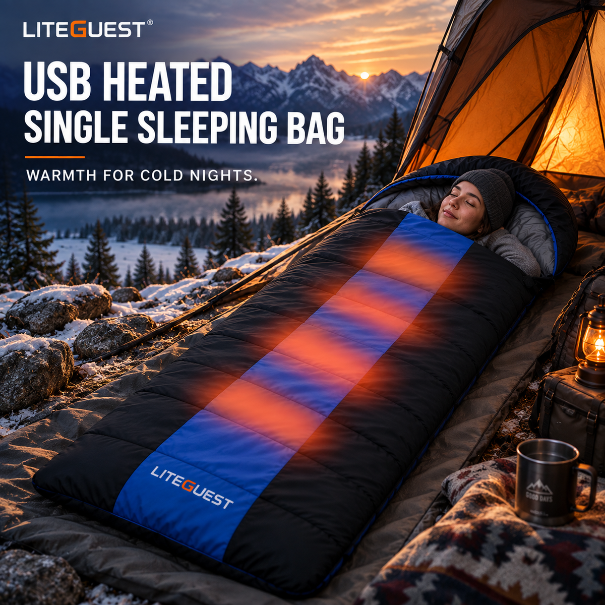 LITEGUEST Winter Heated Single Sleeping Bag 5V Electric Camping Gear