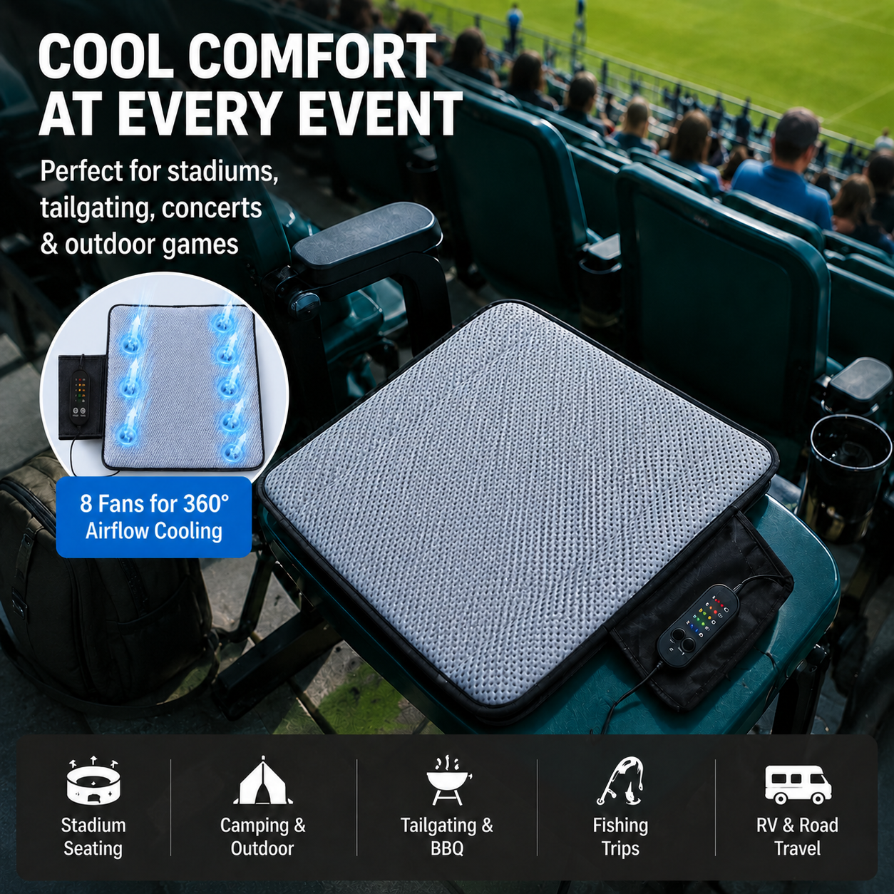 LITEGUEST Cooling Fan Seat Cushion Portable Air Circulation Pad Gear