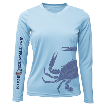 Saltwater Born Blue Crab Wrap Women's Long Sleeve UPF 50+ Dry-Fit Shirt