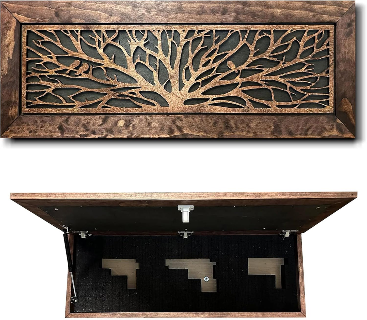 Bellewood Designs - Large Wood Hidden Gun Cabinet Birds In A Tree Wall Decoration - Hidden Gun Safe To Securely Store Your Gun In Plain Sight