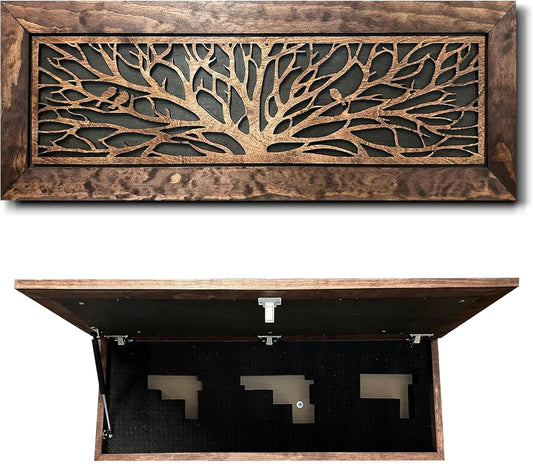 Bellewood Designs - Large Wood Hidden Gun Cabinet Birds In A Tree Wall Decoration - Hidden Gun Safe To Securely Store Your Gun In Plain Sight