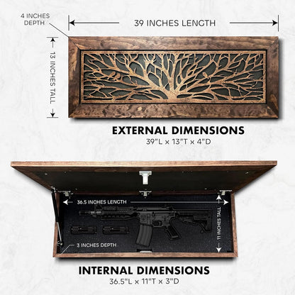 Bellewood Designs - Large Wood Hidden Gun Cabinet Birds In A Tree Wall Decoration - Hidden Gun Safe To Securely Store Your Gun In Plain Sight