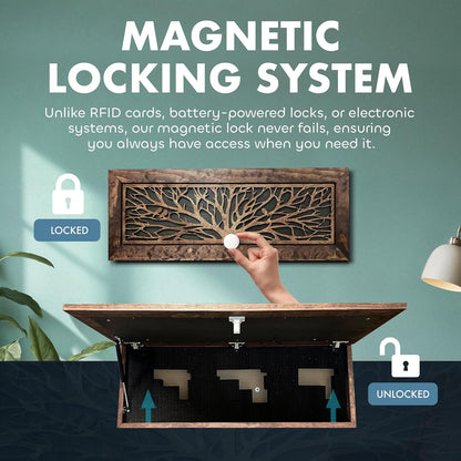 Bellewood Designs - Large Wood Hidden Gun Cabinet Birds In A Tree Wall Decoration - Hidden Gun Safe To Securely Store Your Gun In Plain Sight