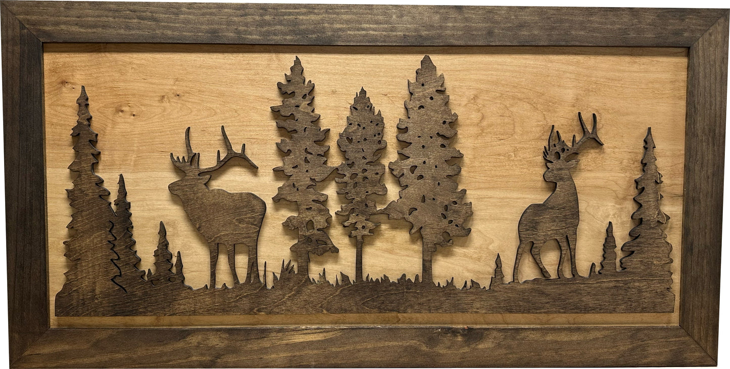Bellewood Designs - Large Hidden Gun Storage Cabinet Wall Decor - Deer and Moose In The Woods Scene