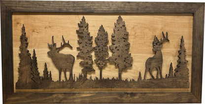 Bellewood Designs - Large Hidden Gun Storage Cabinet Wall Decor - Deer and Moose In The Woods Scene
