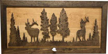 Bellewood Designs - Large Hidden Gun Storage Cabinet Wall Decor - Deer and Moose In The Woods Scene