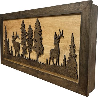 Bellewood Designs - Large Hidden Gun Storage Cabinet Wall Decor - Deer and Moose In The Woods Scene