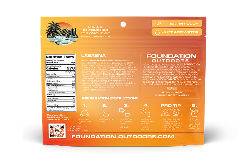 Foundation Outdoors Lasagna Meal