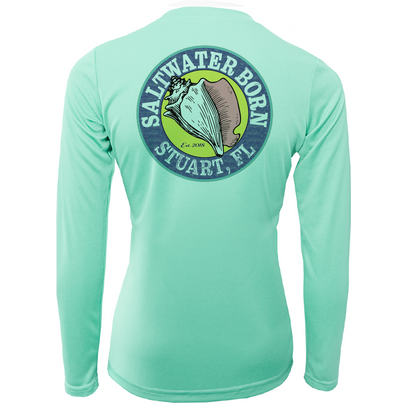 Saltwater Born Lat/Long Stuart Florida Girl Long Sleeve UPF 50+ Dry-Fit Shirt