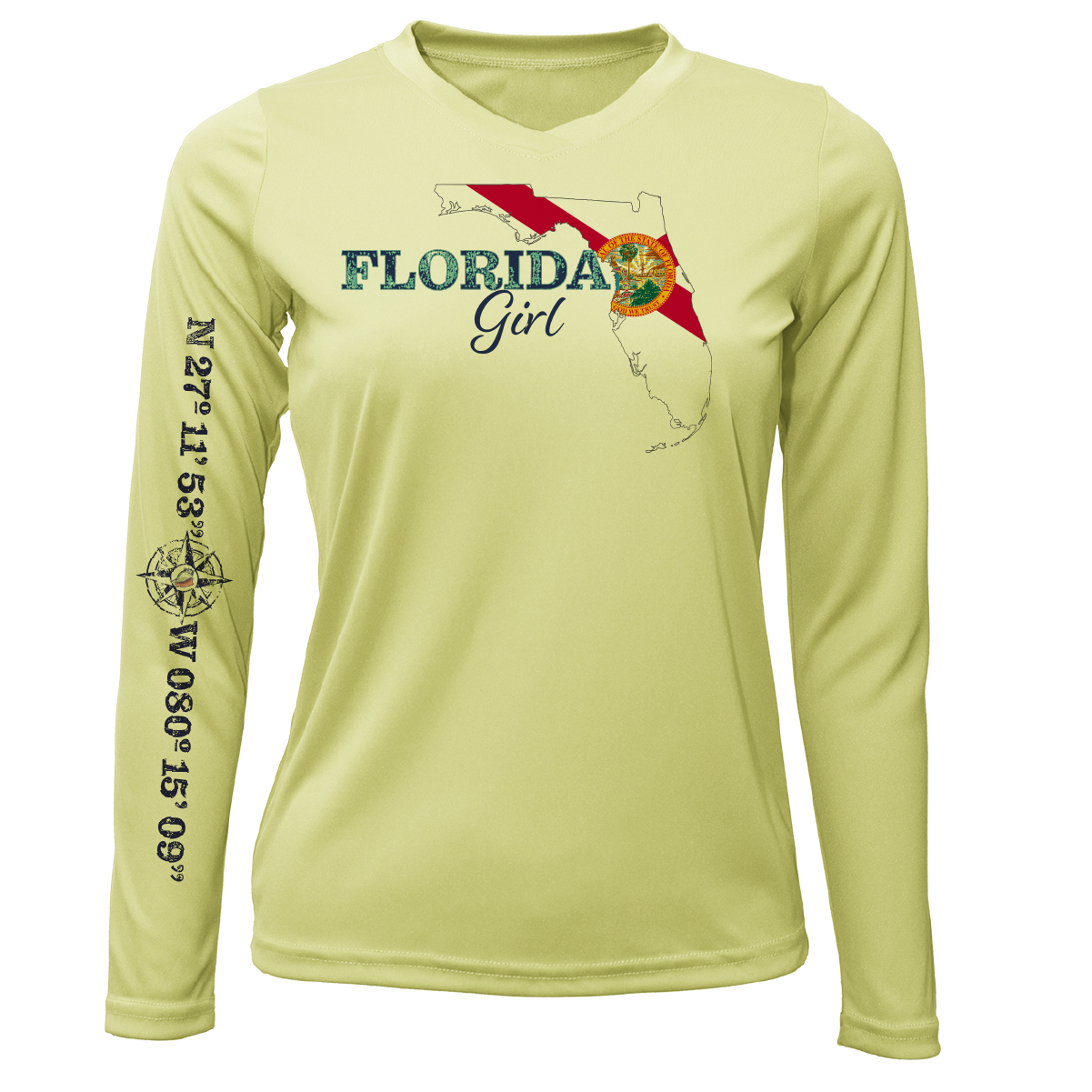 Saltwater Born Lat/Long Stuart Florida Girl Long Sleeve UPF 50+ Dry-Fit Shirt