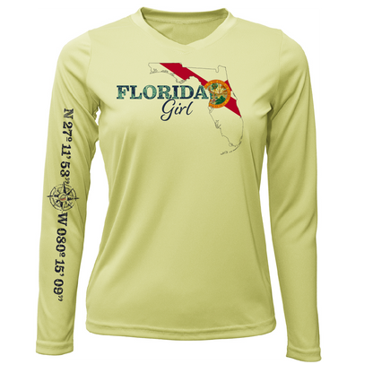 Saltwater Born Lat/Long Stuart Florida Girl Long Sleeve UPF 50+ Dry-Fit Shirt