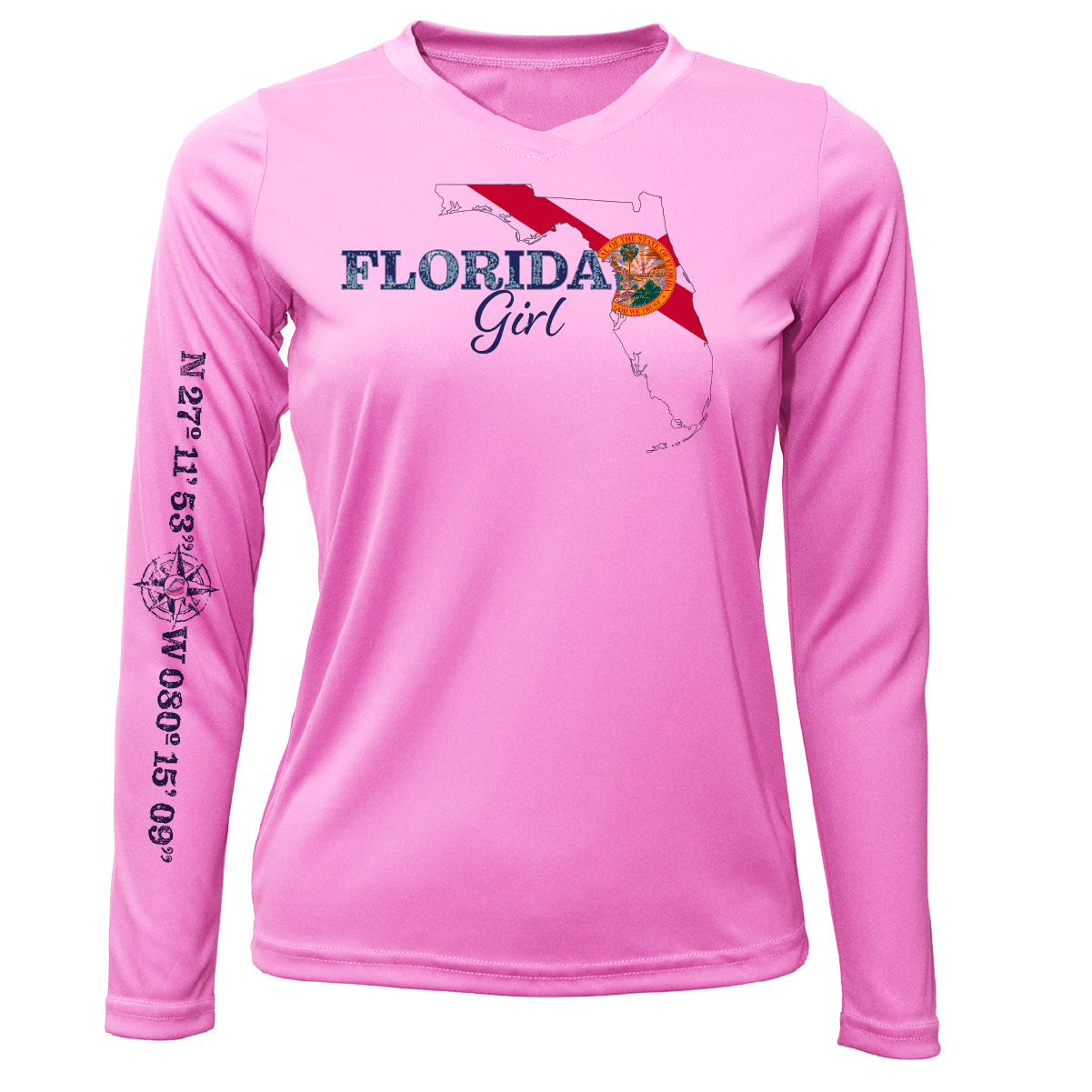 Saltwater Born Lat/Long Stuart Florida Girl Long Sleeve UPF 50+ Dry-Fit Shirt