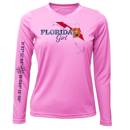 Saltwater Born Lat/Long Stuart Florida Girl Long Sleeve UPF 50+ Dry-Fit Shirt