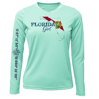 Saltwater Born Lat/Long Stuart Florida Girl Long Sleeve UPF 50+ Dry-Fit Shirt