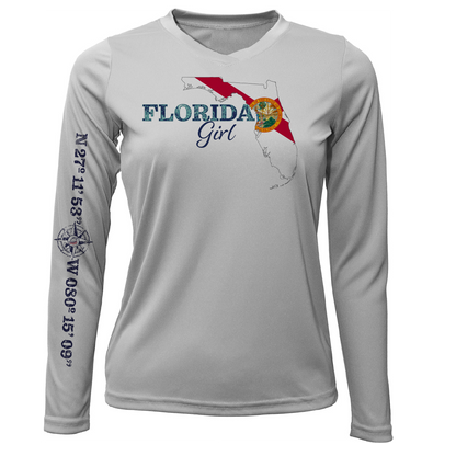 Saltwater Born Lat/Long Stuart Florida Girl Long Sleeve UPF 50+ Dry-Fit Shirt