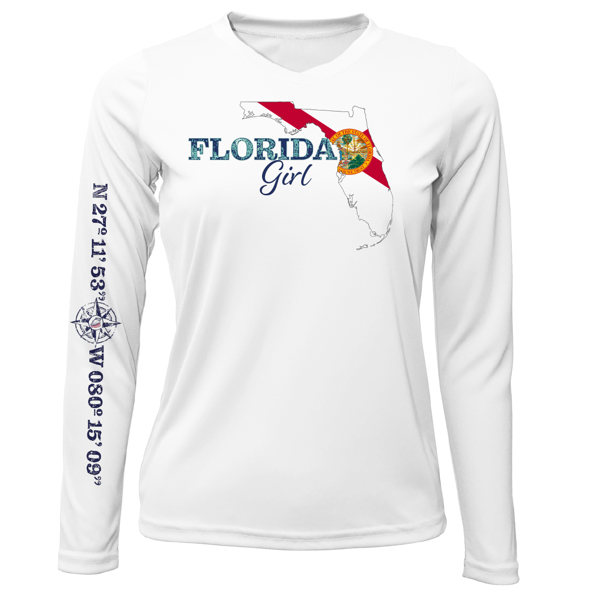 Saltwater Born Lat/Long Stuart Florida Girl Long Sleeve UPF 50+ Dry-Fit Shirt