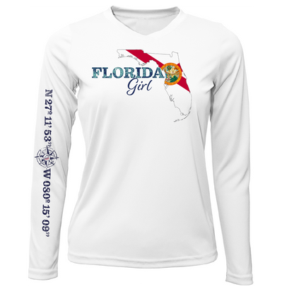 Saltwater Born Lat/Long Stuart Florida Girl Long Sleeve UPF 50+ Dry-Fit Shirt