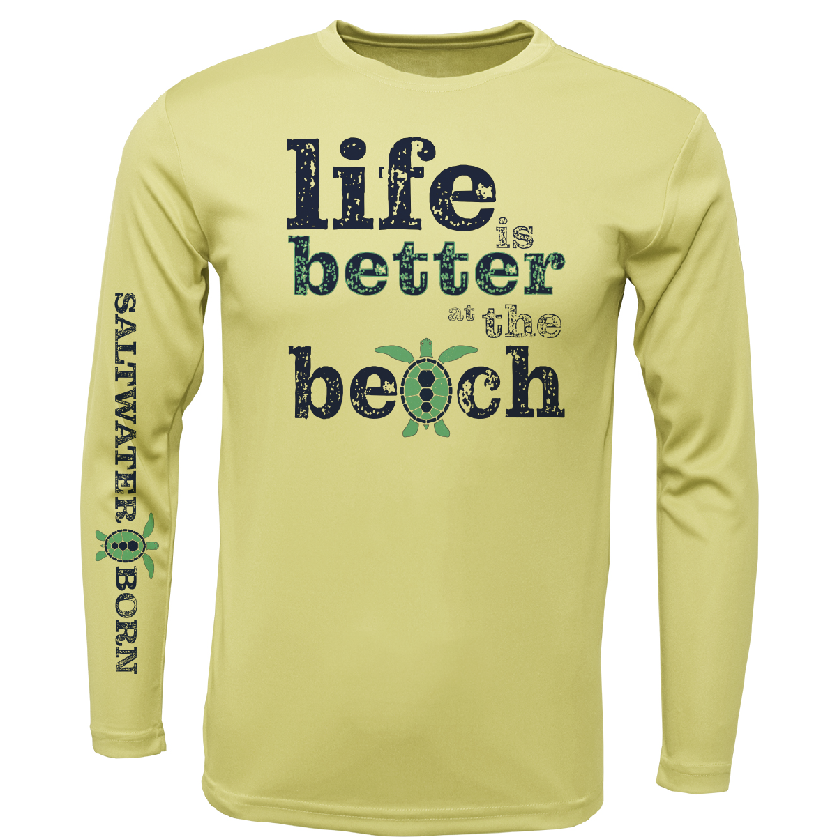 Saltwater Born Men's Clean "Life Is Better At The Beach" Turtle Long Sleeve UPF 50+ Dry-Fit Shirt
