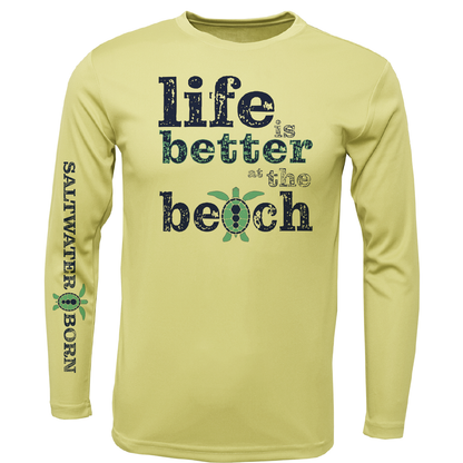 Saltwater Born Men's Clean "Life Is Better At The Beach" Turtle Long Sleeve UPF 50+ Dry-Fit Shirt