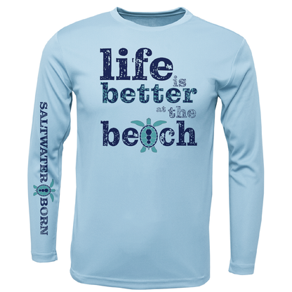 Saltwater Born Men's Clean "Life Is Better At The Beach" Turtle Long Sleeve UPF 50+ Dry-Fit Shirt