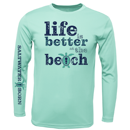 Saltwater Born Men's Clean "Life Is Better At The Beach" Turtle Long Sleeve UPF 50+ Dry-Fit Shirt