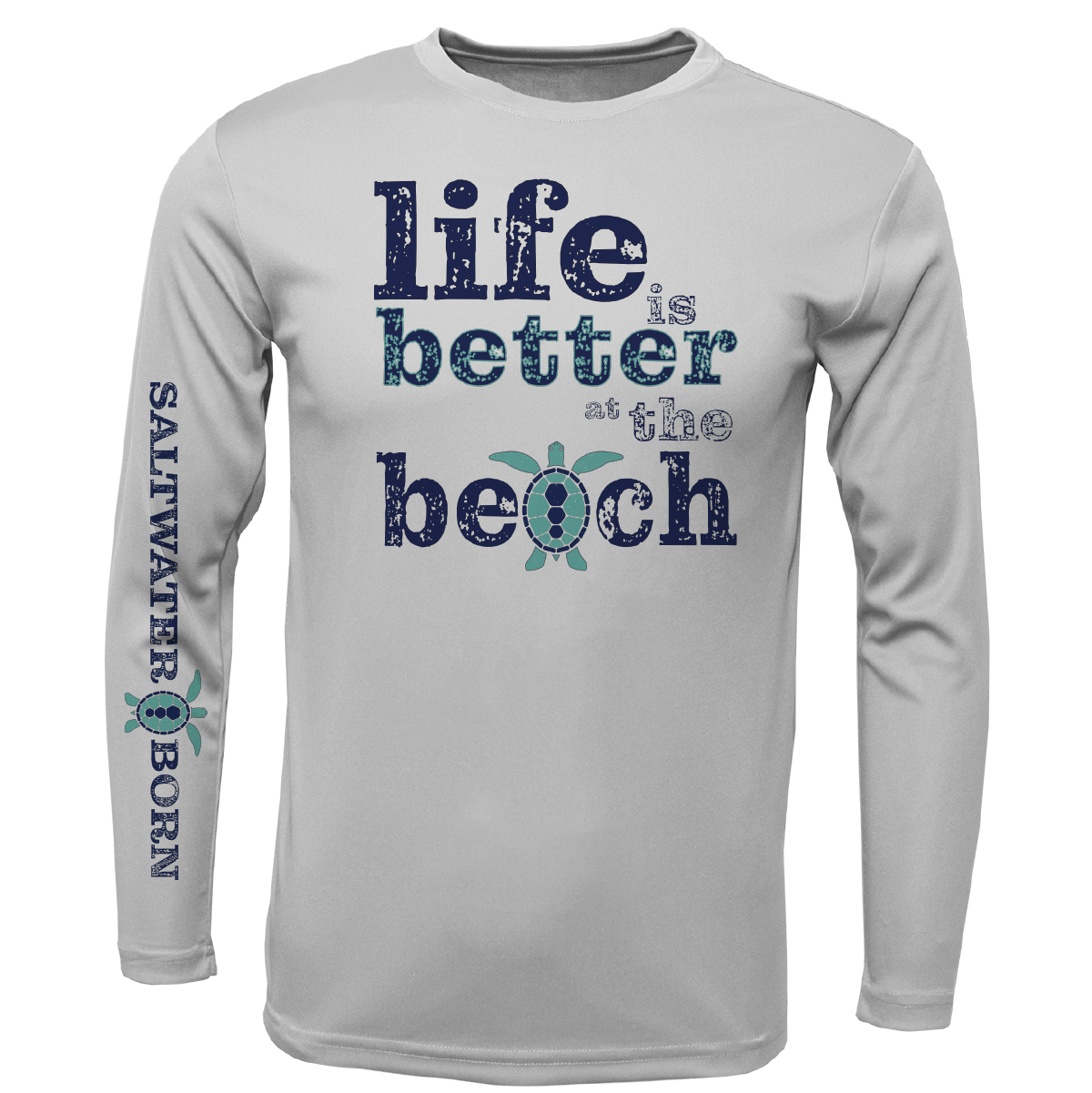 Saltwater Born Men's Clean "Life Is Better At The Beach" Turtle Long Sleeve UPF 50+ Dry-Fit Shirt
