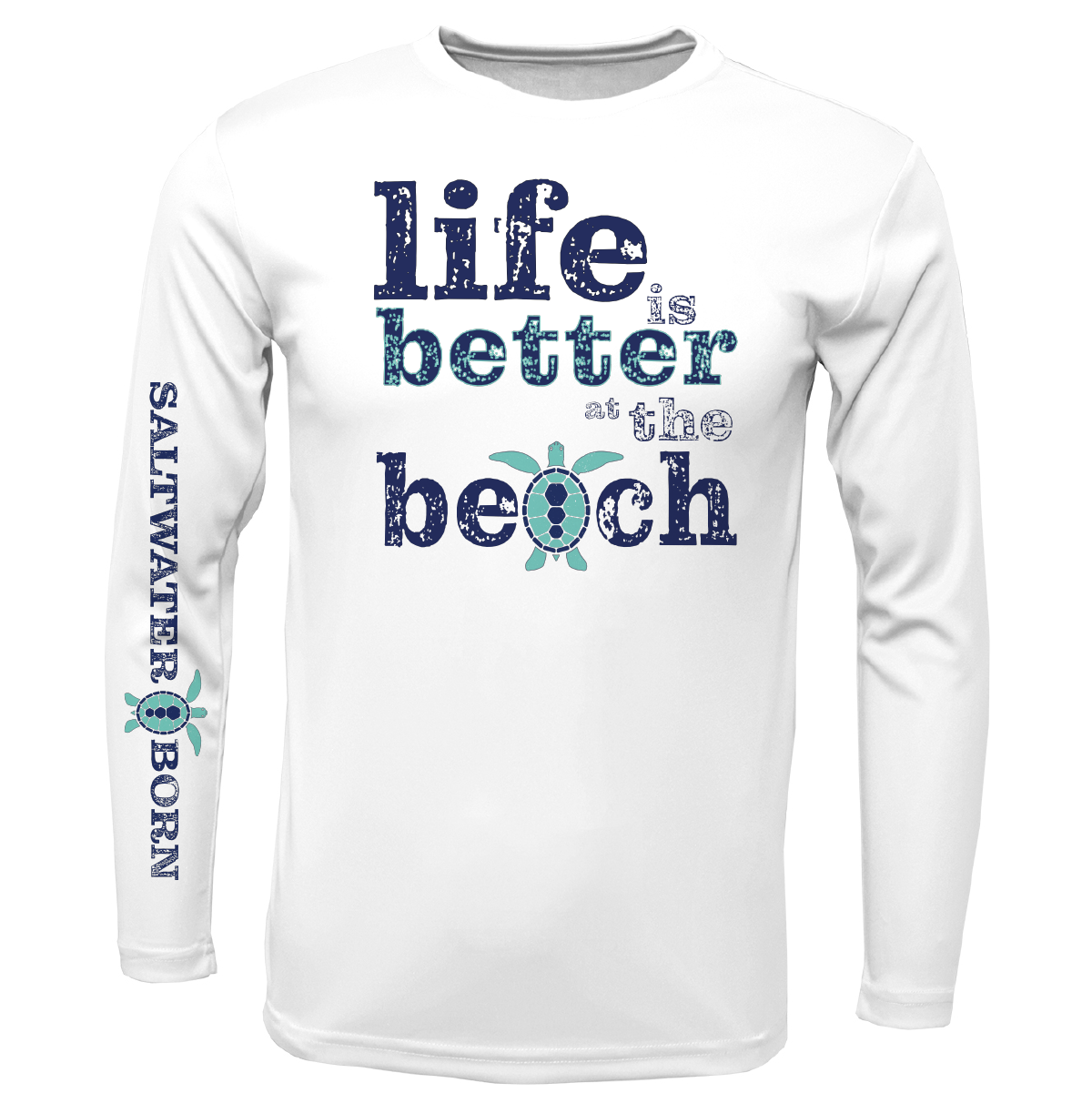 Saltwater Born Men's Clean "Life Is Better At The Beach" Turtle Long Sleeve UPF 50+ Dry-Fit Shirt