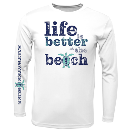 Saltwater Born Men's Clean "Life Is Better At The Beach" Turtle Long Sleeve UPF 50+ Dry-Fit Shirt