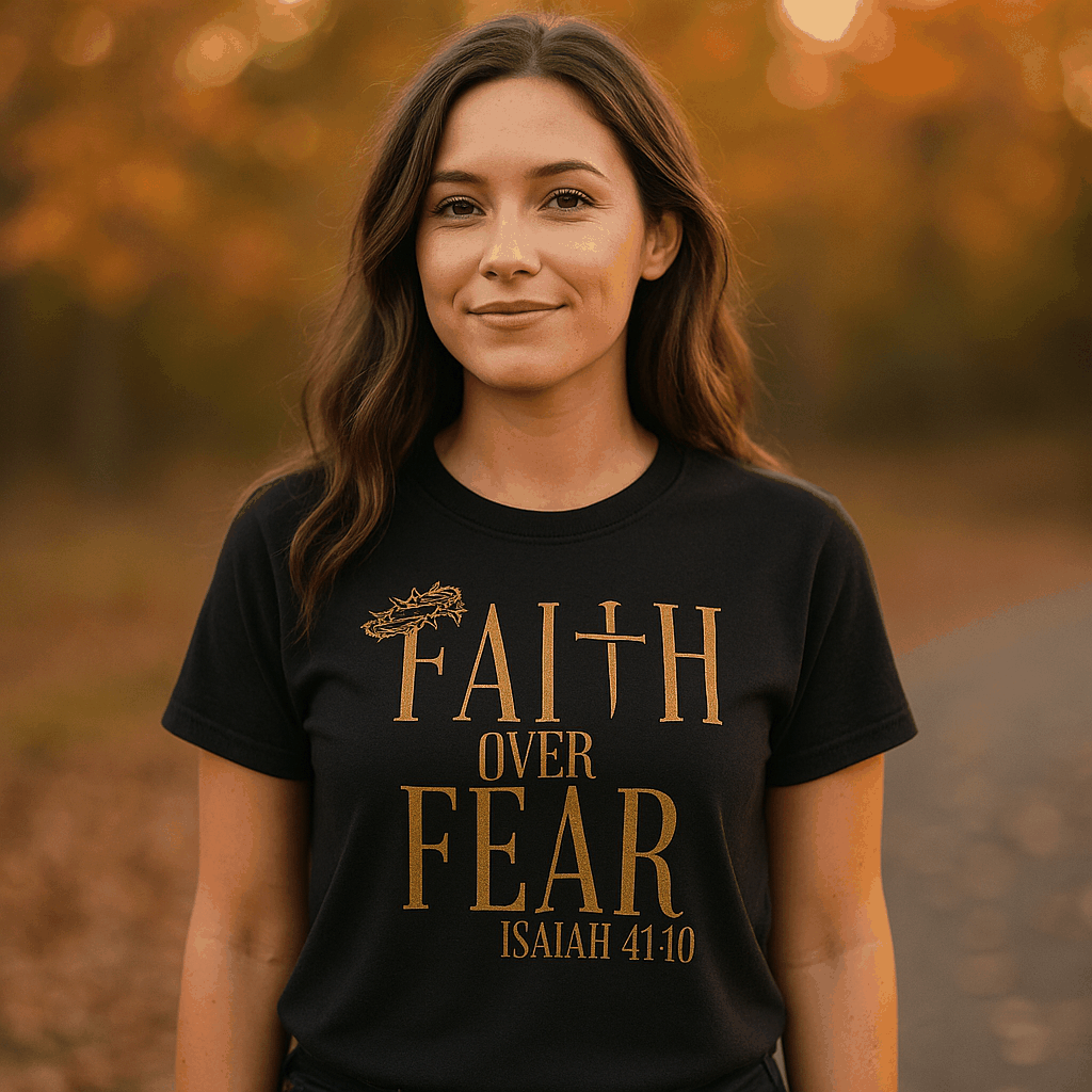 Steadfast American Faith Over Fear Christian T-Shirt – Isaiah 41:10 – Bella Canvas or Comfort Colors Tee