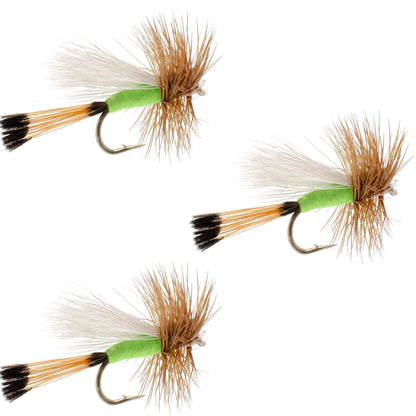The Fly Fishing Place 3 Pack Lime Trude Classic Hair Wing Dry Fly - Hook Size 16