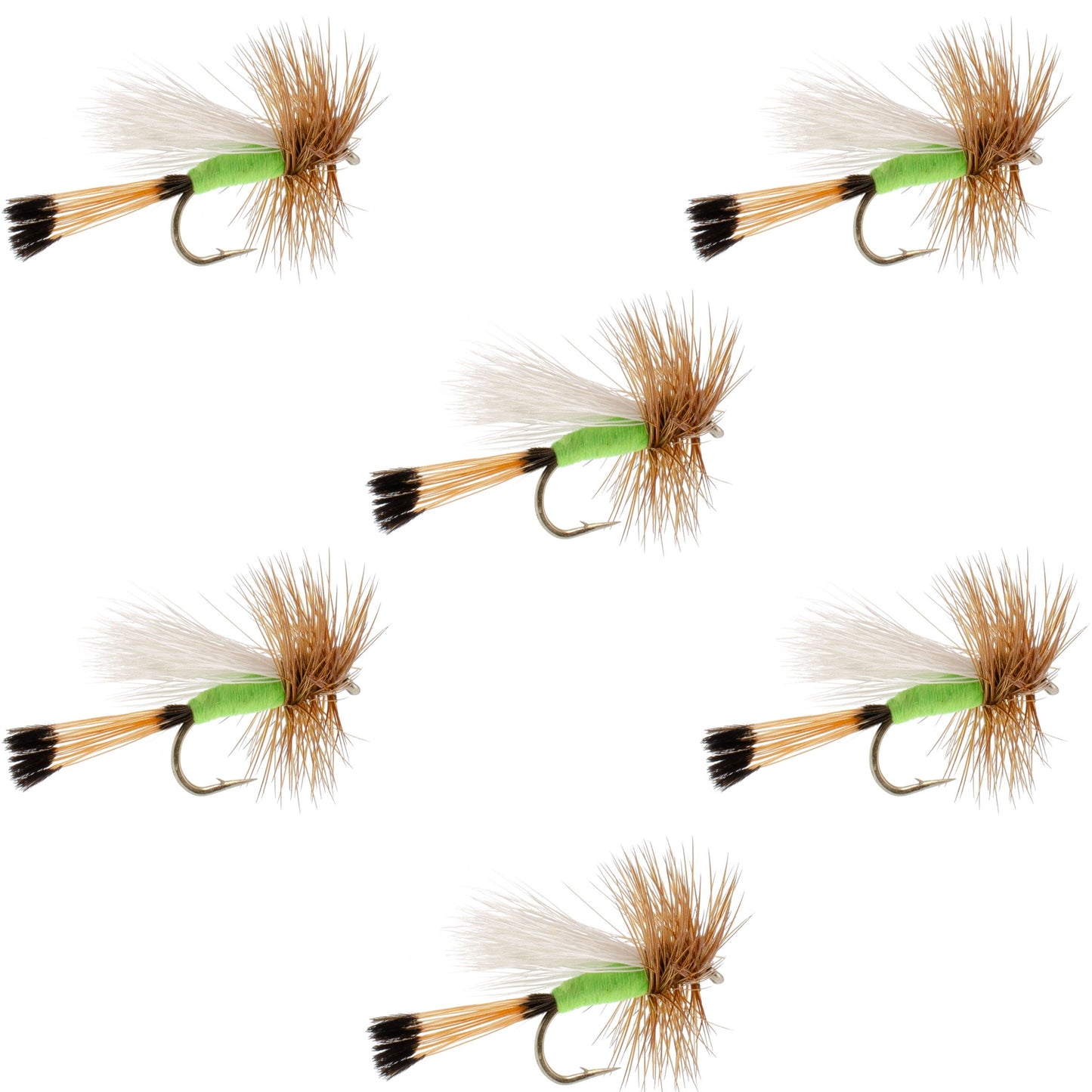 The Fly Fishing Place Lime Trude Classic Hair Wing Dry Fly - 6 Flies Hook Size 14
