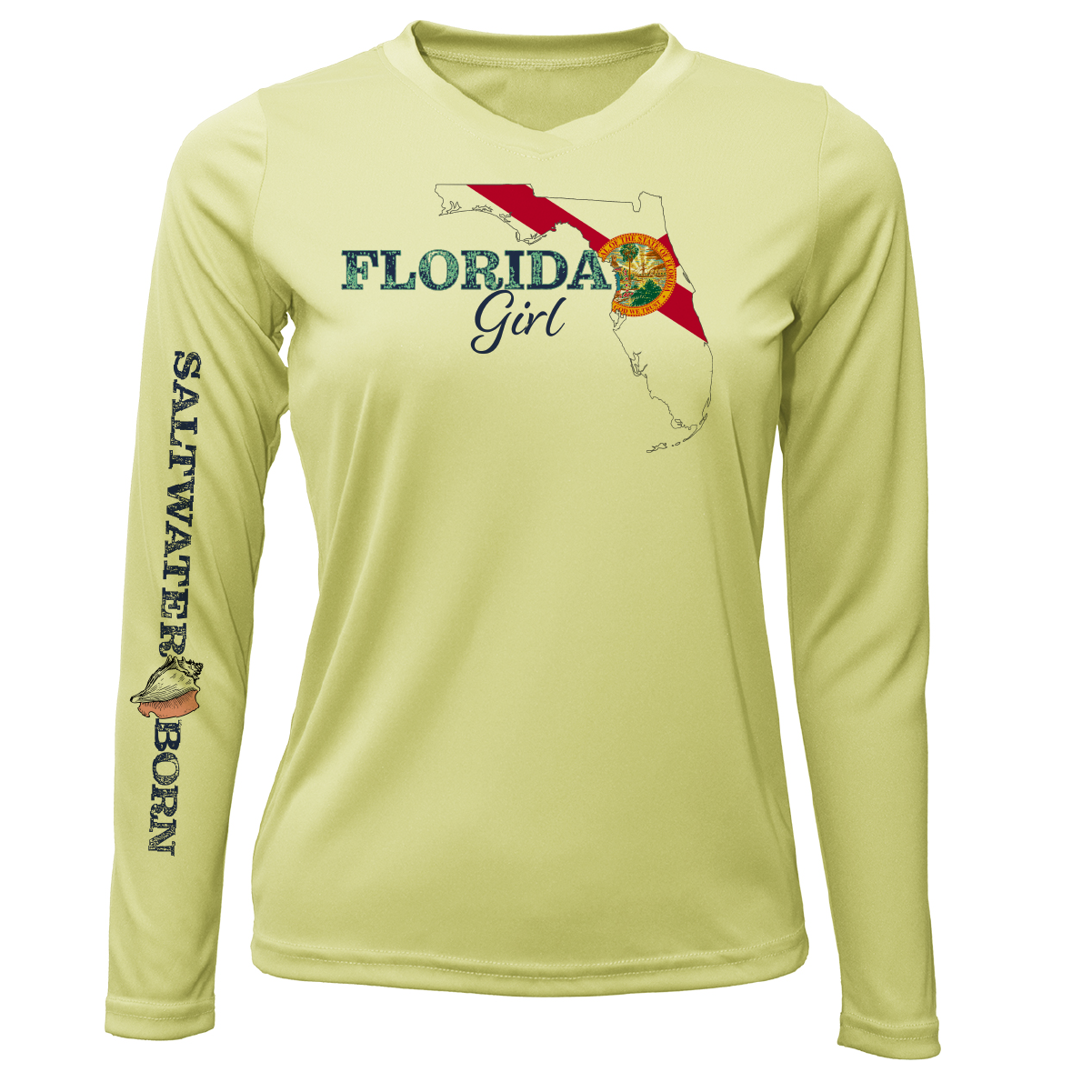 Saltwater Born Linear Logo Stuart Florida Girl Long Sleeve UPF 50+ Dry-Fit Shirt