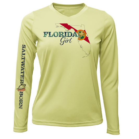 Saltwater Born Linear Logo Stuart Florida Girl Long Sleeve UPF 50+ Dry-Fit Shirt