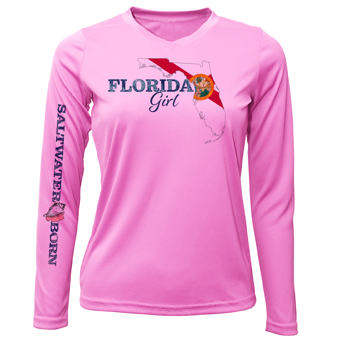 Saltwater Born Linear Logo Stuart Florida Girl Long Sleeve UPF 50+ Dry-Fit Shirt