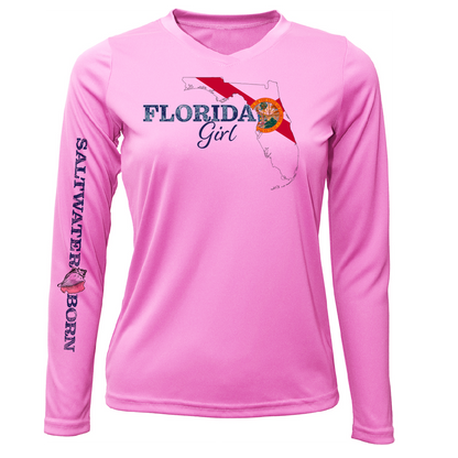 Saltwater Born Linear Logo Stuart Florida Girl Long Sleeve UPF 50+ Dry-Fit Shirt