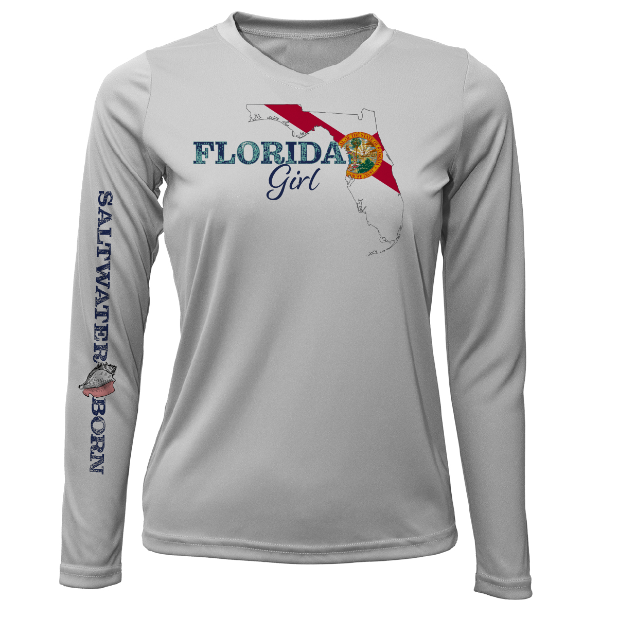 Saltwater Born Linear Logo Stuart Florida Girl Long Sleeve UPF 50+ Dry-Fit Shirt