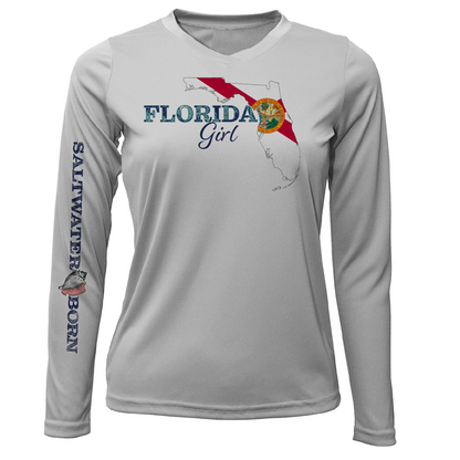 Saltwater Born Linear Logo Stuart Florida Girl Long Sleeve UPF 50+ Dry-Fit Shirt