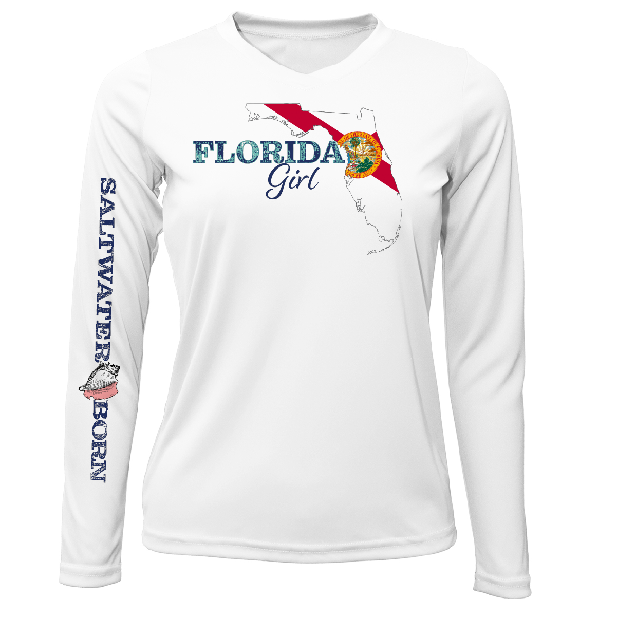 Saltwater Born Linear Logo Stuart Florida Girl Long Sleeve UPF 50+ Dry-Fit Shirt