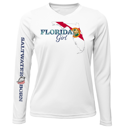 Saltwater Born Linear Logo Stuart Florida Girl Long Sleeve UPF 50+ Dry-Fit Shirt