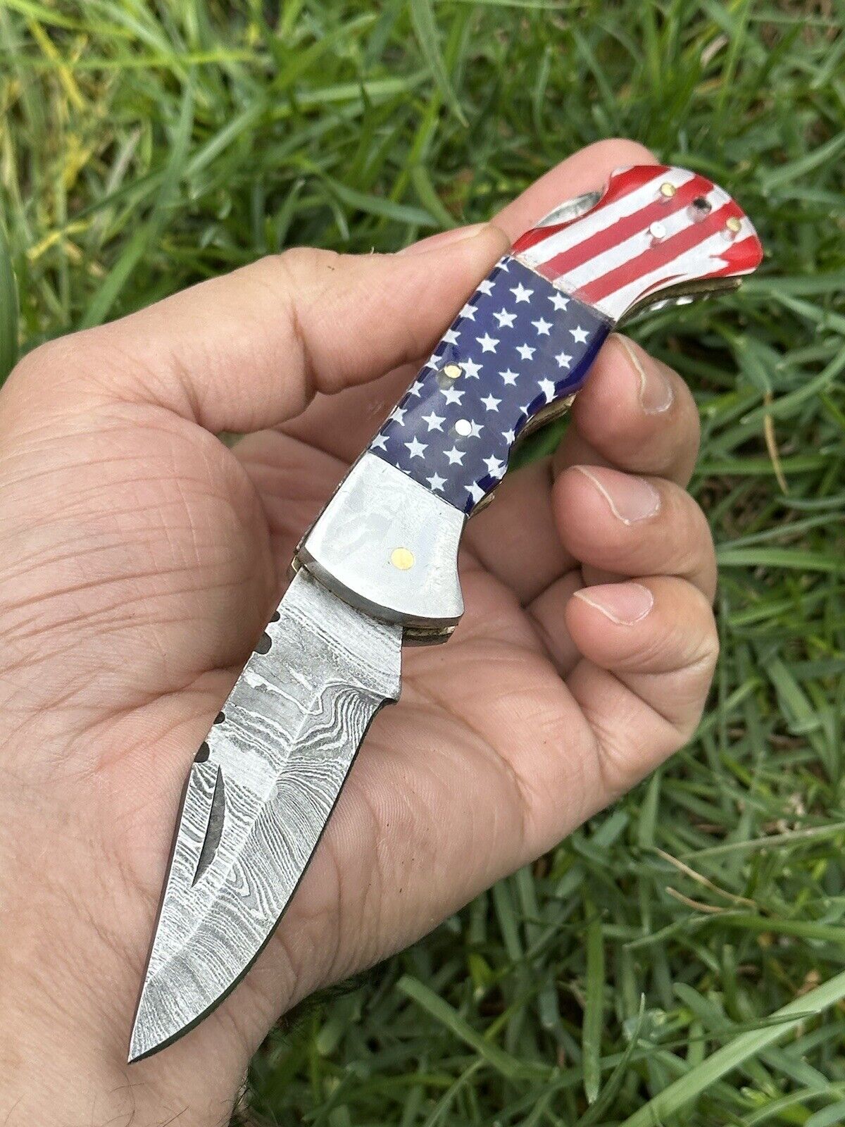 Texan Knives Lone Star 3-Inch Damascus Pocket Knife – Custom Handmade with Bone Handle