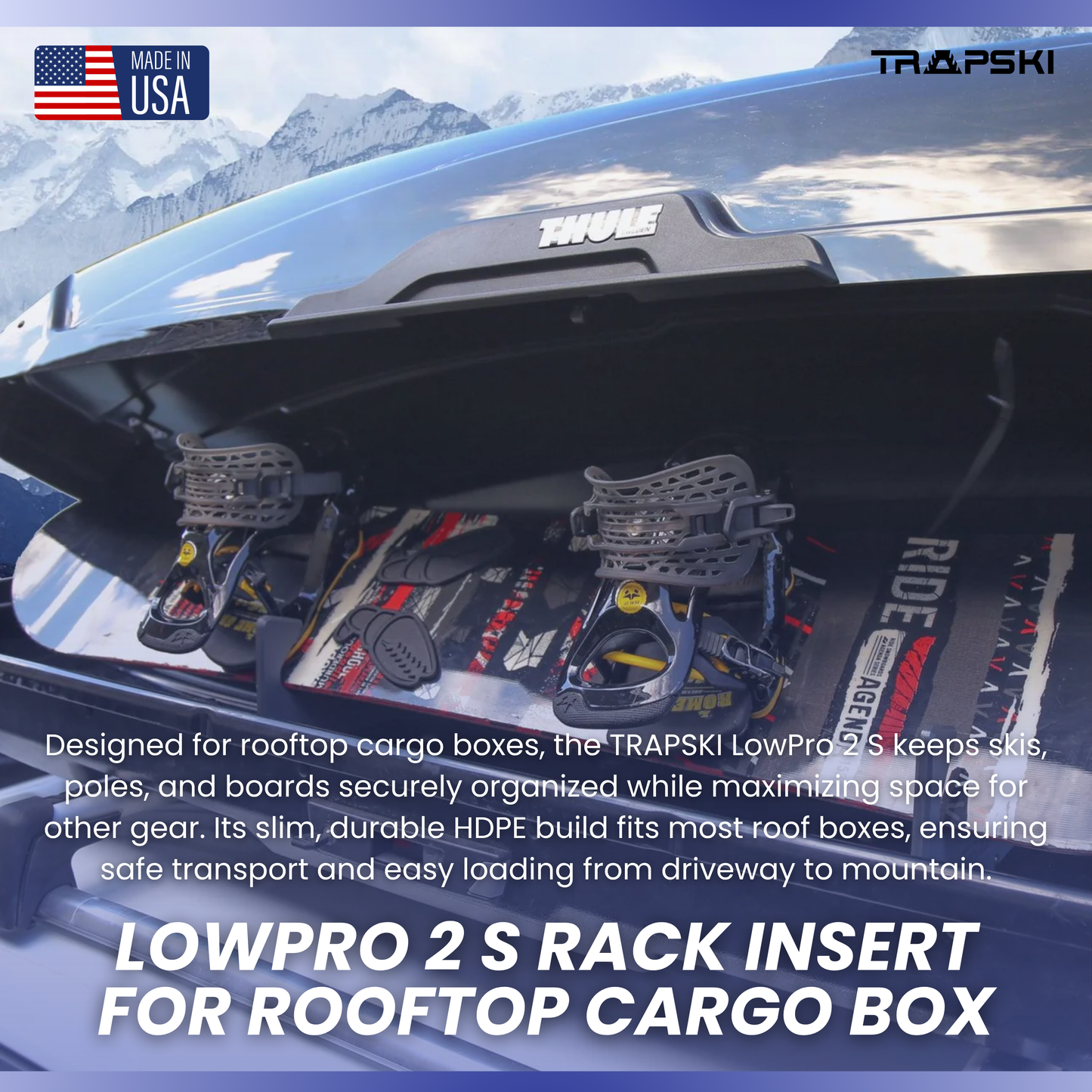 TRAPSKI LowPro 2 S Ski and Snowboard Rack Insert for Rooftop Cargo Box