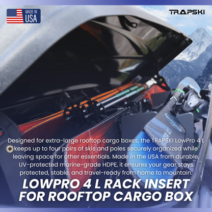 TRAPSKI LowPro 4 L Ski and Snowboard Rack Insert for Rooftop Cargo Box