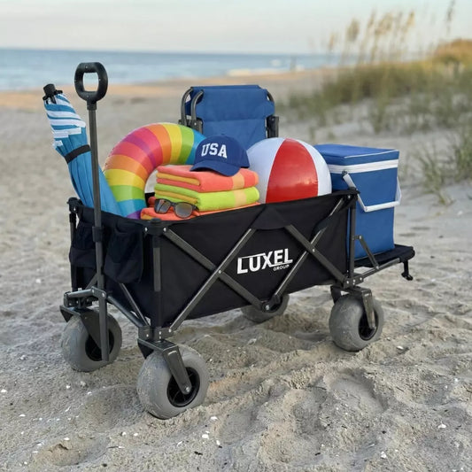 Luxel Carts Beach Wagon Cart with Big Wheels – Foldable Utility Wagon Black